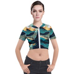 Ocean Whale Painting Sea Undersea Short Sleeve Cropped Jacket by Wegoenart