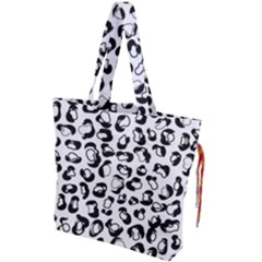 Black And White Leopard Print Jaguar Dots Drawstring Tote Bag by ConteMonfrey