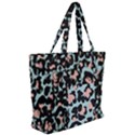 Blue And Pink Jaguar Dots Leopard Black And White Leopard Print Jaguar Dots Zip Up Canvas Bag View2