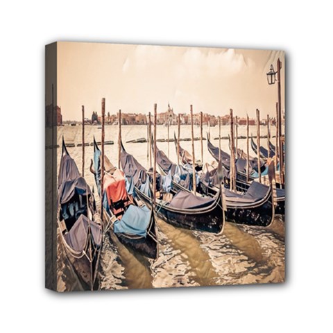 Black Several Boats - Colorful Italy  Mini Canvas 6  X 6  (stretched) by ConteMonfrey