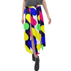 Illustration Geometric Form Circle Line Pattern Velour Split Maxi Skirt by Wegoenart