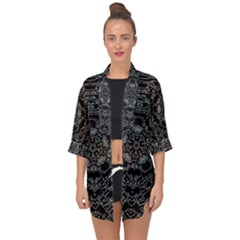 Illustration Black White Rosette Mandala Ornament Wallpaper Open Front Chiffon Kimono by Wegoenart