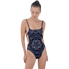 Illustration Black White Rosette Mandala Ornament Wallpaper Tie Strap One Piece Swimsuit by Wegoenart