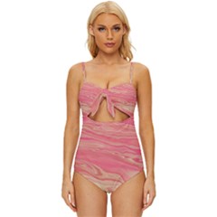 Illustration Graphic Pattern Texrure Pink Maeble Knot Front One-piece Swimsuit by Wegoenart