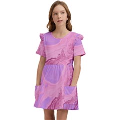 Illustration Art Pink Design Wallpaper Kids  Frilly Sleeves Pocket Dress by Wegoenart
