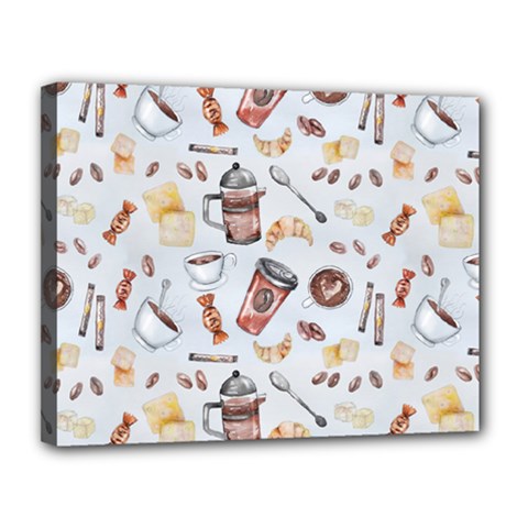 Coffee Coffeemania Caffeine Pattern Canvas 14  X 11  (stretched) by Wegoenart