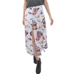 Coffee Coffeemania Caffeine Pattern Velour Split Maxi Skirt by Wegoenart