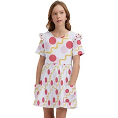 Line Patter Dots Dot Lines Decorative Kids  Frilly Sleeves Pocket Dress by Wegoenart