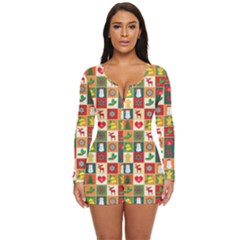 Illustration Template Christmas Pattern Long Sleeve Boyleg Swimsuit by Wegoenart