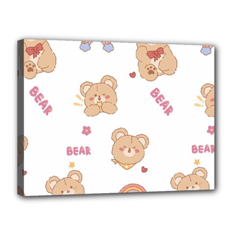 Illustrations Bear Cartoon Background Pattern Canvas 16  X 12  (stretched) by Sudhe