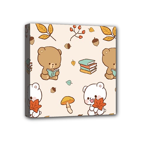 Illustration Bear Cartoon Background Pattern Mini Canvas 4  X 4  (stretched) by Sudhe