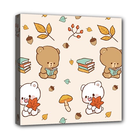 Illustration Bear Cartoon Background Pattern Mini Canvas 8  X 8  (stretched) by Sudhe