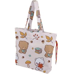 Illustration Bear Cartoon Background Pattern Drawstring Tote Bag by Sudhe