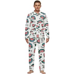 Illustration Watermelon Fruit Sweet Slicee Men s Long Sleeve Velvet Pocket Pajamas Set by Sudhe