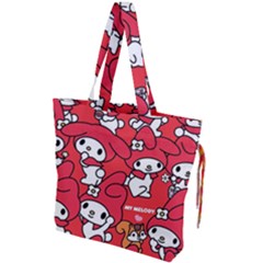 Rabbit Background Cartoon Drawstring Tote Bag by Sudhe