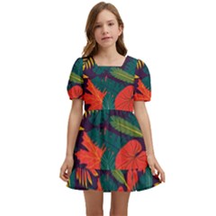 Leaves Pattern Wallpaper Seamless Kids  Short Sleeve Dolly Dress by Sudhe