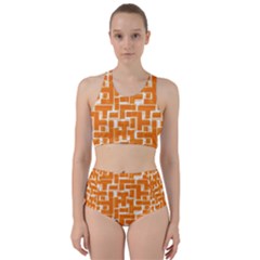 Illustration Orange Background Rectangles Pattern Racer Back Bikini Set by Amaryn4rt