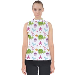 Turtles Animals Sea Life Mock Neck Shell Top by Amaryn4rt