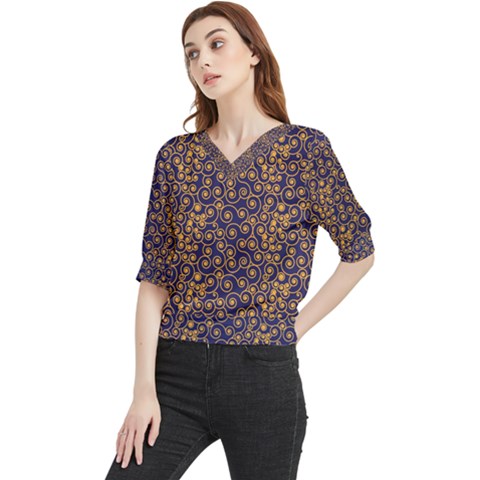 Pattern Illustration Spiral Pattern Texture Fractal Quarter Sleeve Blouse by Amaryn4rt