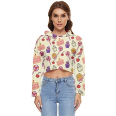 Food Illustration Cupcake Pattern Lollipop Women s Lightweight Cropped Hoodie by Amaryn4rt