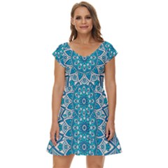 Mandala Blue Short Sleeve Tiered Mini Dress by zappwaits