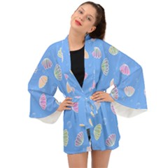 Illustration Seashell Clam Pattern Art Design Long Sleeve Kimono by danenraven