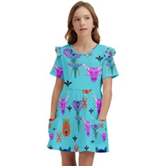 Illustration Design Gardening Texture Kids  Frilly Sleeves Pocket Dress by danenraven