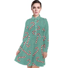 Christmas Candy Cane Background Long Sleeve Chiffon Shirt Dress by danenraven