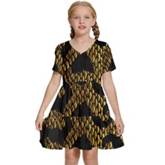 Metallic Snake Skin Pattern Kids  Short Sleeve Tiered Mini Dress by BangZart