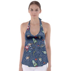 Illustration Cat Space Astronaut Rocket Maze Babydoll Tankini Top by Ravend