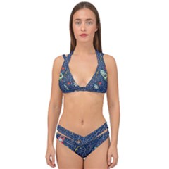 Illustration Cat Space Astronaut Rocket Maze Double Strap Halter Bikini Set by Ravend