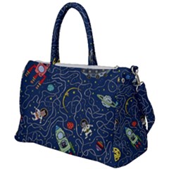 Illustration Cat Space Astronaut Rocket Maze Duffel Travel Bag by Ravend