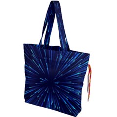 Particle Art Background Blue Drawstring Tote Bag by Ravend