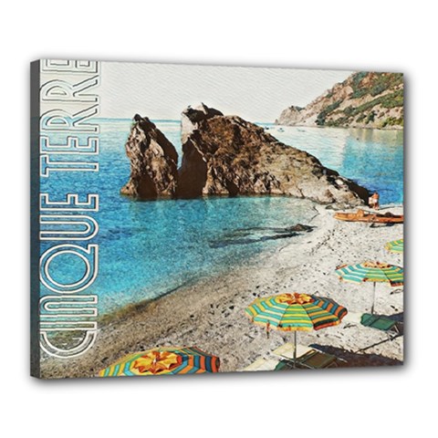 Beach Day At Cinque Terre, Colorful Italy Vintage Canvas 20  X 16  (stretched) by ConteMonfrey