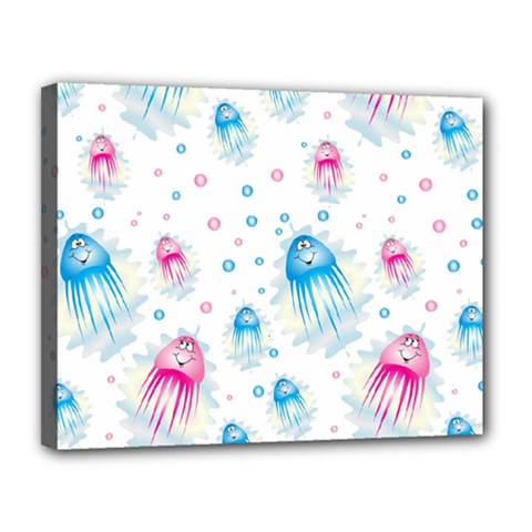 Jellyfis Pink Blue Cartoon Canvas 14  X 11  (stretched) by danenraven