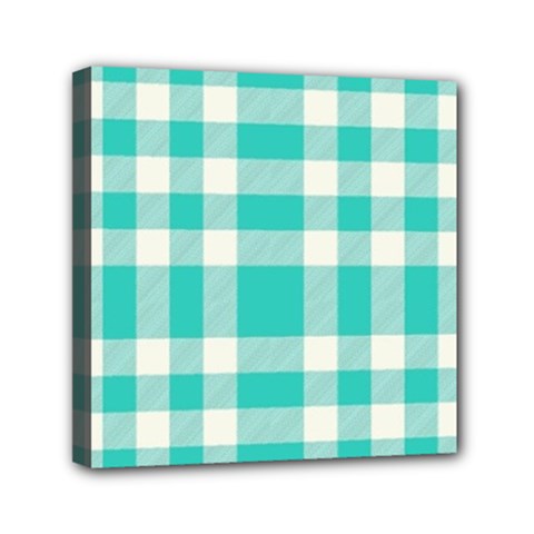 Turquoise Plaids Mini Canvas 6  X 6  (stretched) by ConteMonfrey