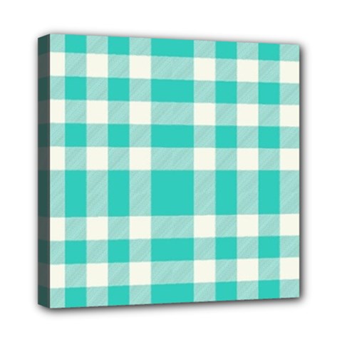 Turquoise Plaids Mini Canvas 8  X 8  (stretched) by ConteMonfrey