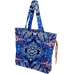 Cobalt Arabesque Drawstring Tote Bag by kaleidomarblingart