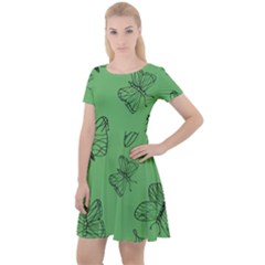 Green Nature Pattern Cap Sleeve Velour Dress  by Wegoenart