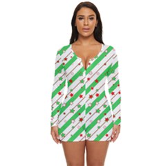 Christmas Xmas Green Stars Background Star Long Sleeve Boyleg Swimsuit by Wegoenart