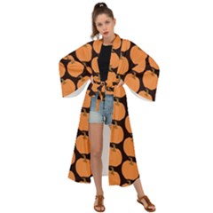 Black And Orange Pumpkin Maxi Kimono by ConteMonfrey