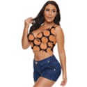 Black And Orange Pumpkin Women s Sleeveless Wrap Top View2