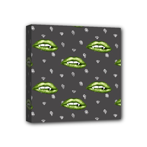 Green Vampire Mouth - Halloween Modern Decor Mini Canvas 4  X 4  (stretched) by ConteMonfrey