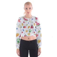 Fruit Summer Vitamin Watercolor Cropped Sweatshirt by Wegoenart