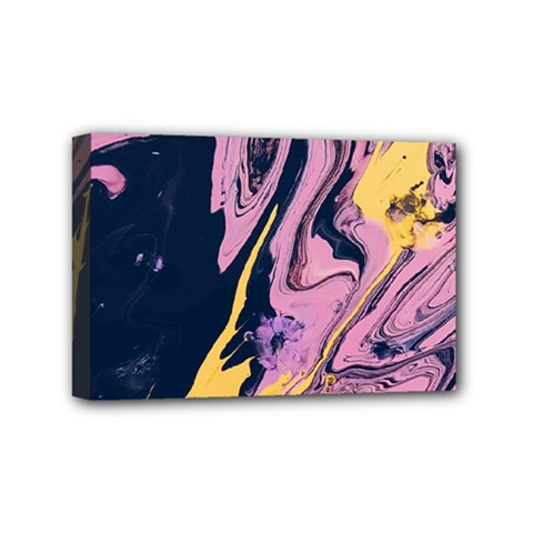 Pink Black And Yellow Abstract Painting Mini Canvas 6  X 4  (stretched) by Wegoenart