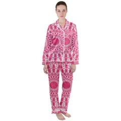 Mandala Pink Abstract Satin Long Sleeve Pajamas Set by Wegoenart