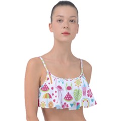 Flamingo Bird Nature Illustration Summer Beach Frill Bikini Top by Jancukart