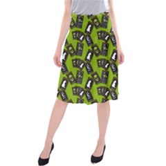 Cats And Skulls - Modern Halloween  Midi Beach Skirt by ConteMonfrey