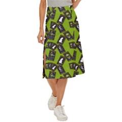 Cats And Skulls - Modern Halloween  Midi Panel Skirt by ConteMonfrey