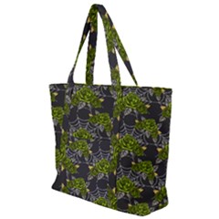 Halloween - Green Roses On Spider Web  Zip Up Canvas Bag by ConteMonfrey